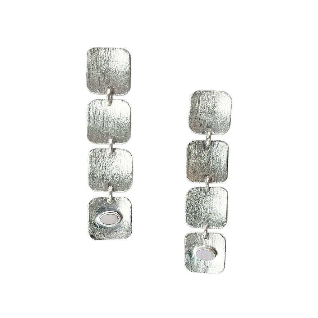 Cascading Brass Moonstone Silver Earrings