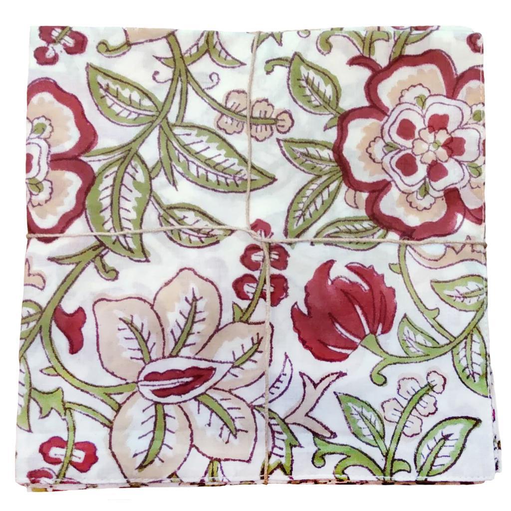 Red Floral Block Print Napkin Set