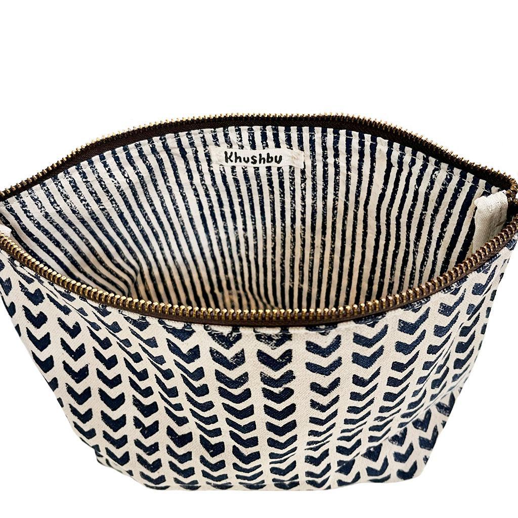 Canvas Toiletry Bag - Blue Leher