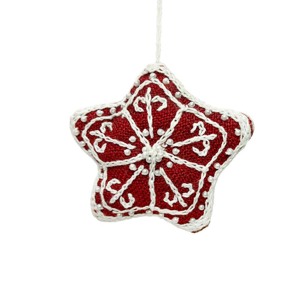 Red Linen Star Ornament