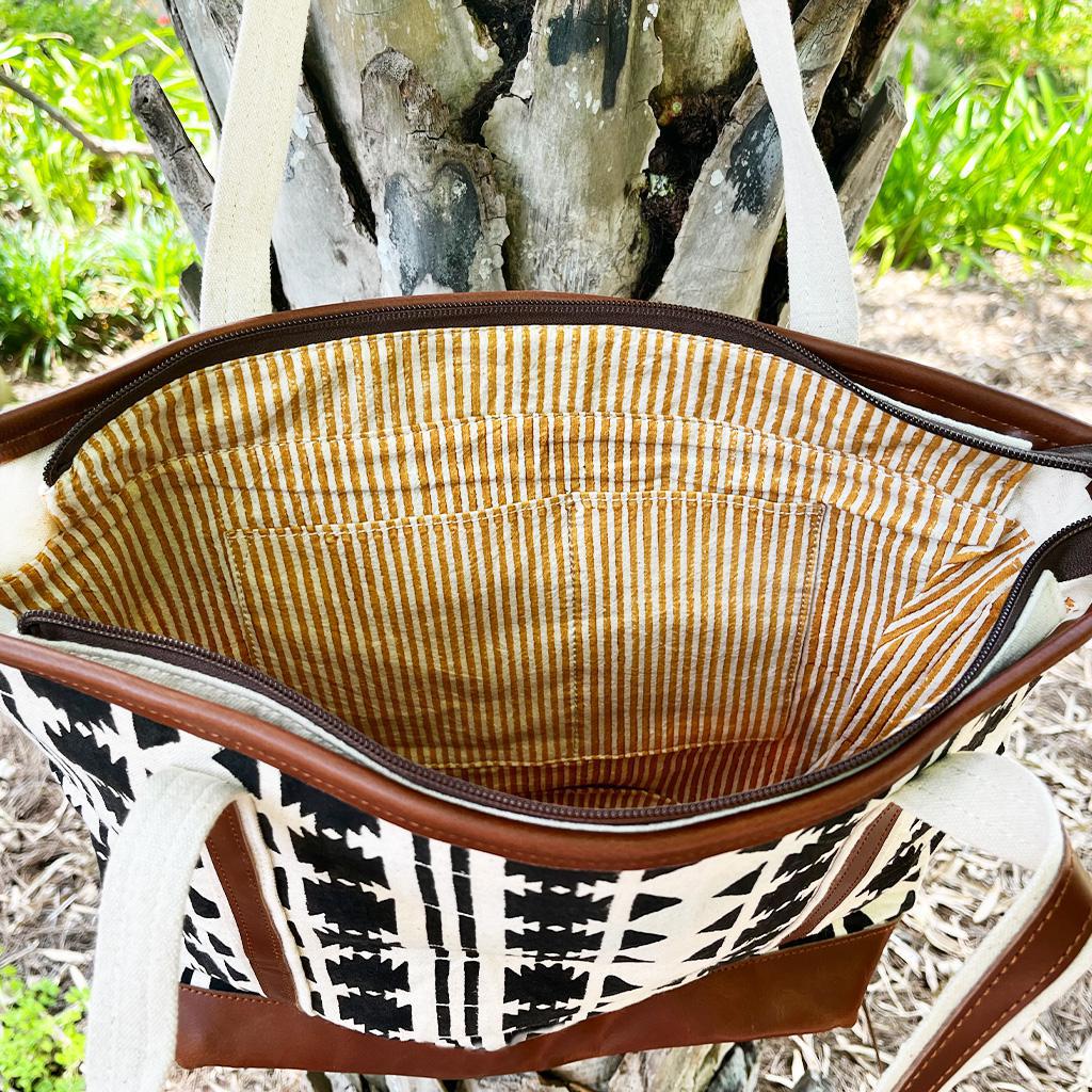 Aztec Black Leather Tote