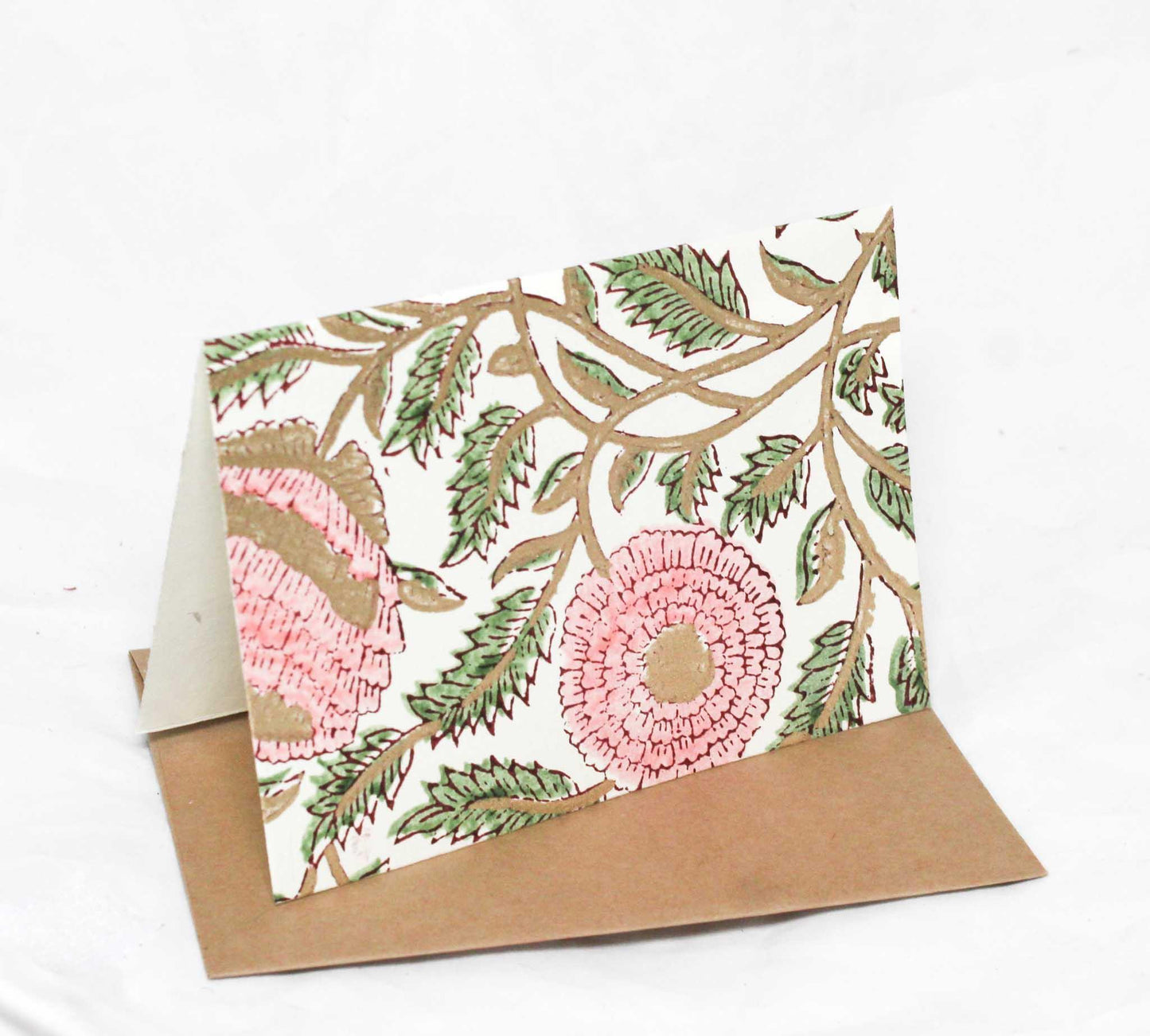 Pink Floral Block Print Card - Set of 4