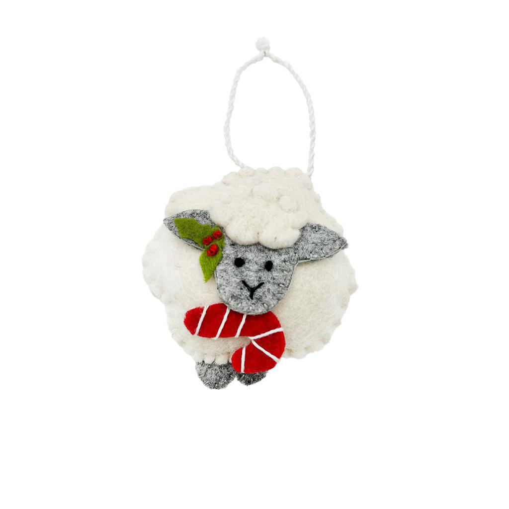 Sheep with Candy Cane Ornament