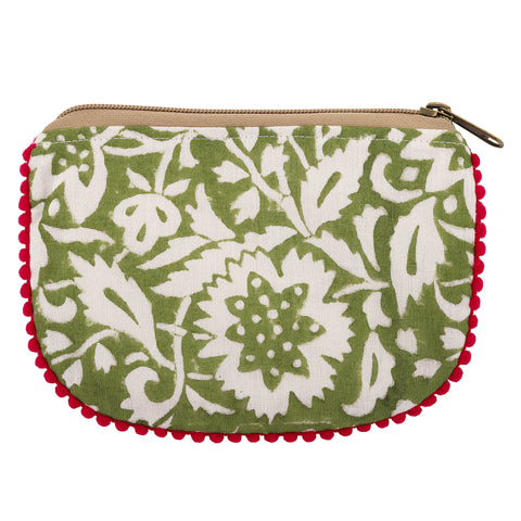 Green Floral Block Print Pouch
