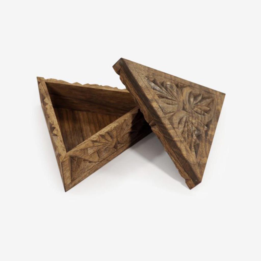 Carved Triangular Box - 4x4x4in