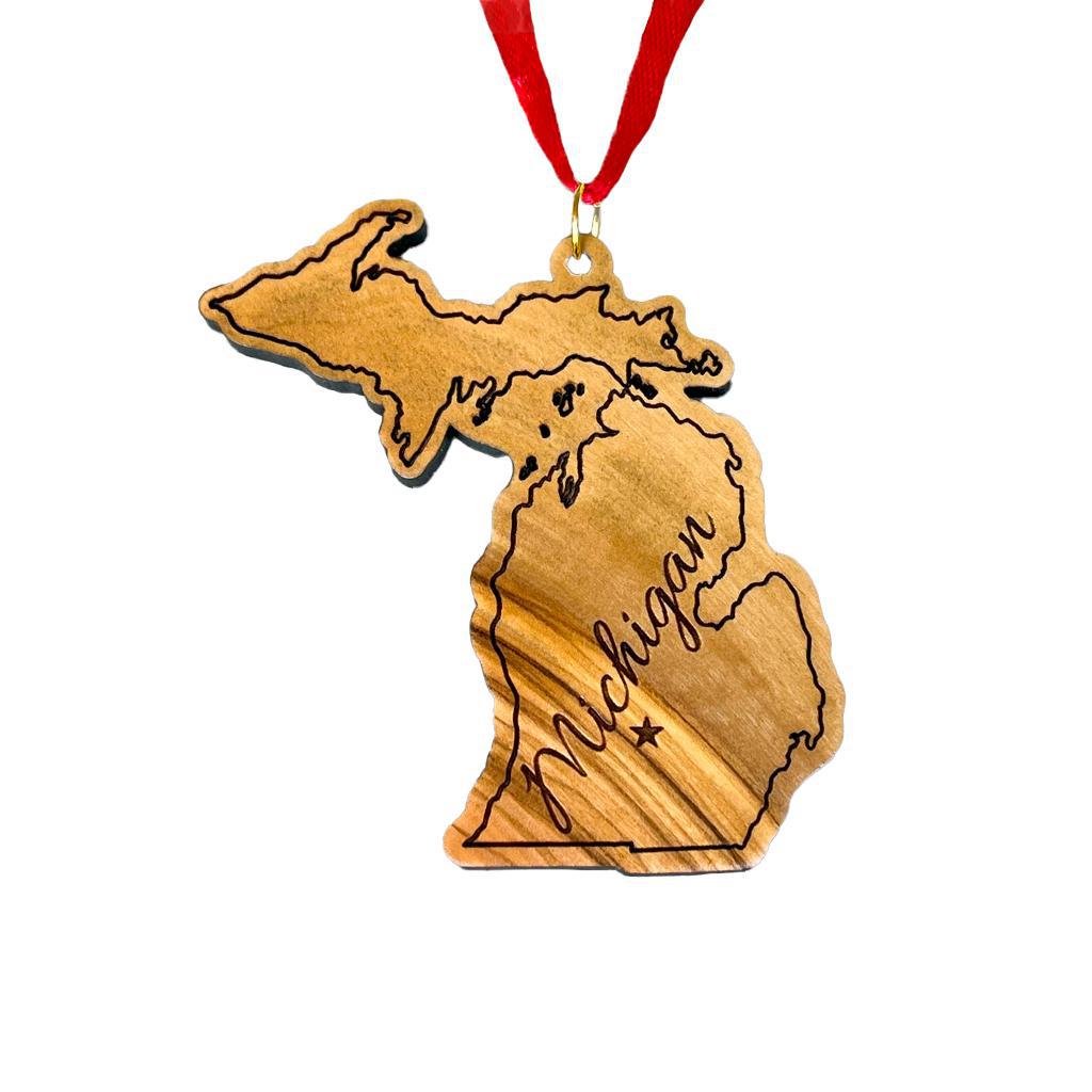 Olive Wood State Ornament