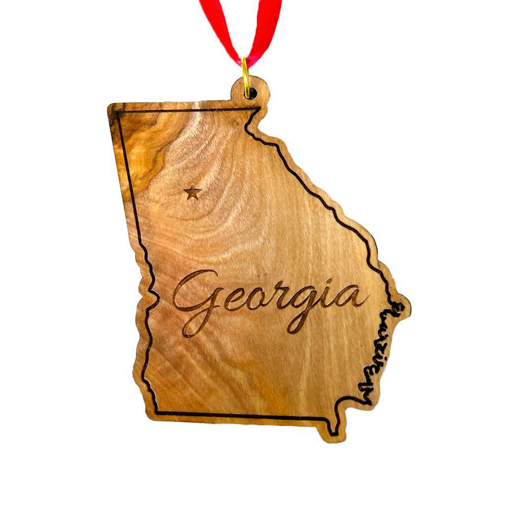 Olive Wood State Ornament