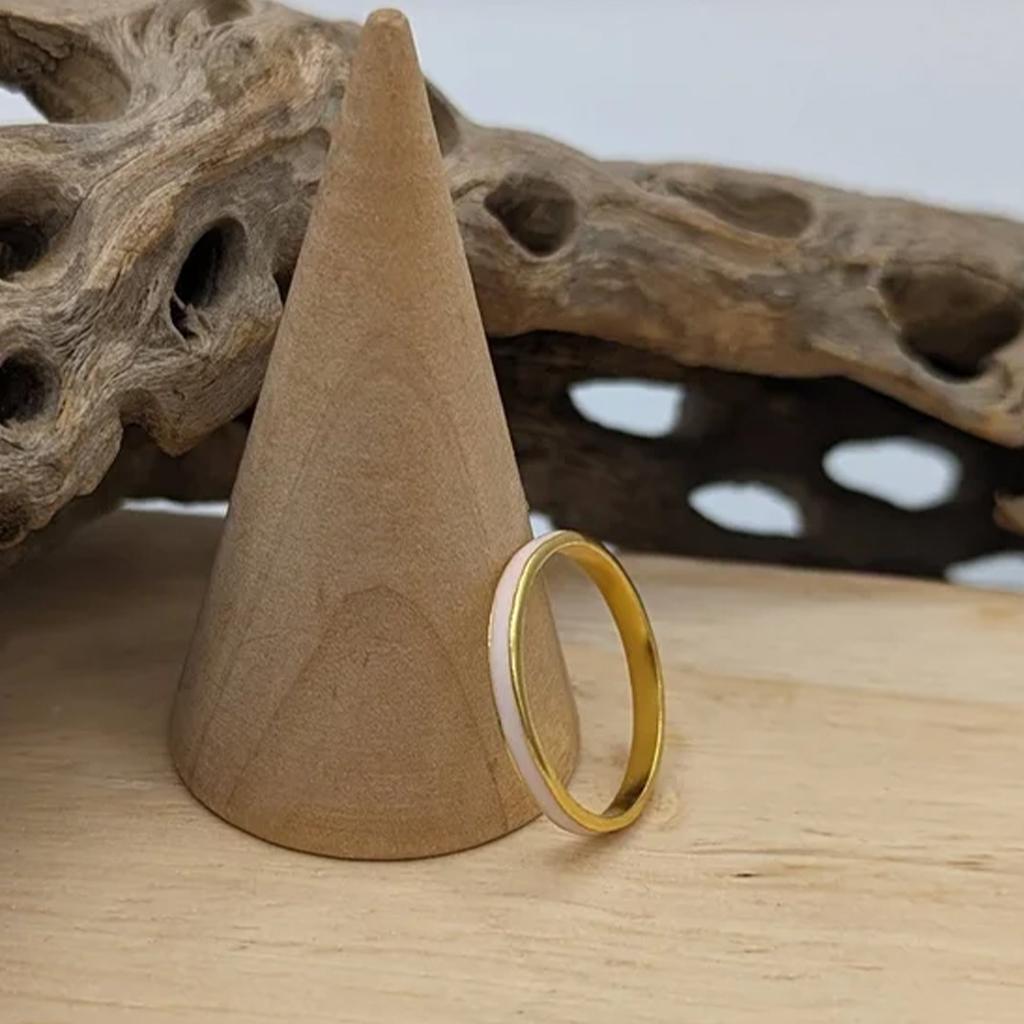 Pink Enamel and Brass Ring