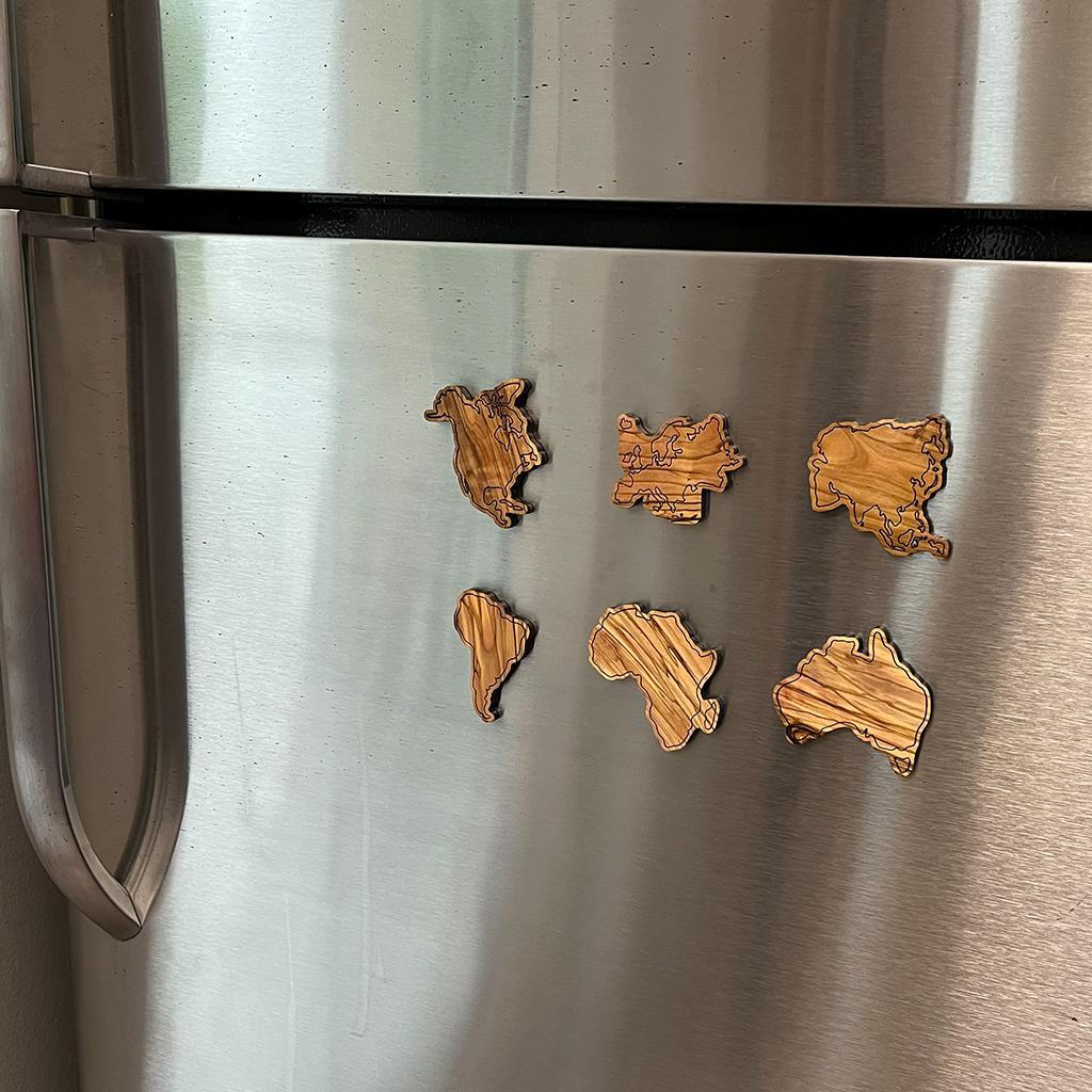 Olive Wood 6-pc Continent Magnet Set