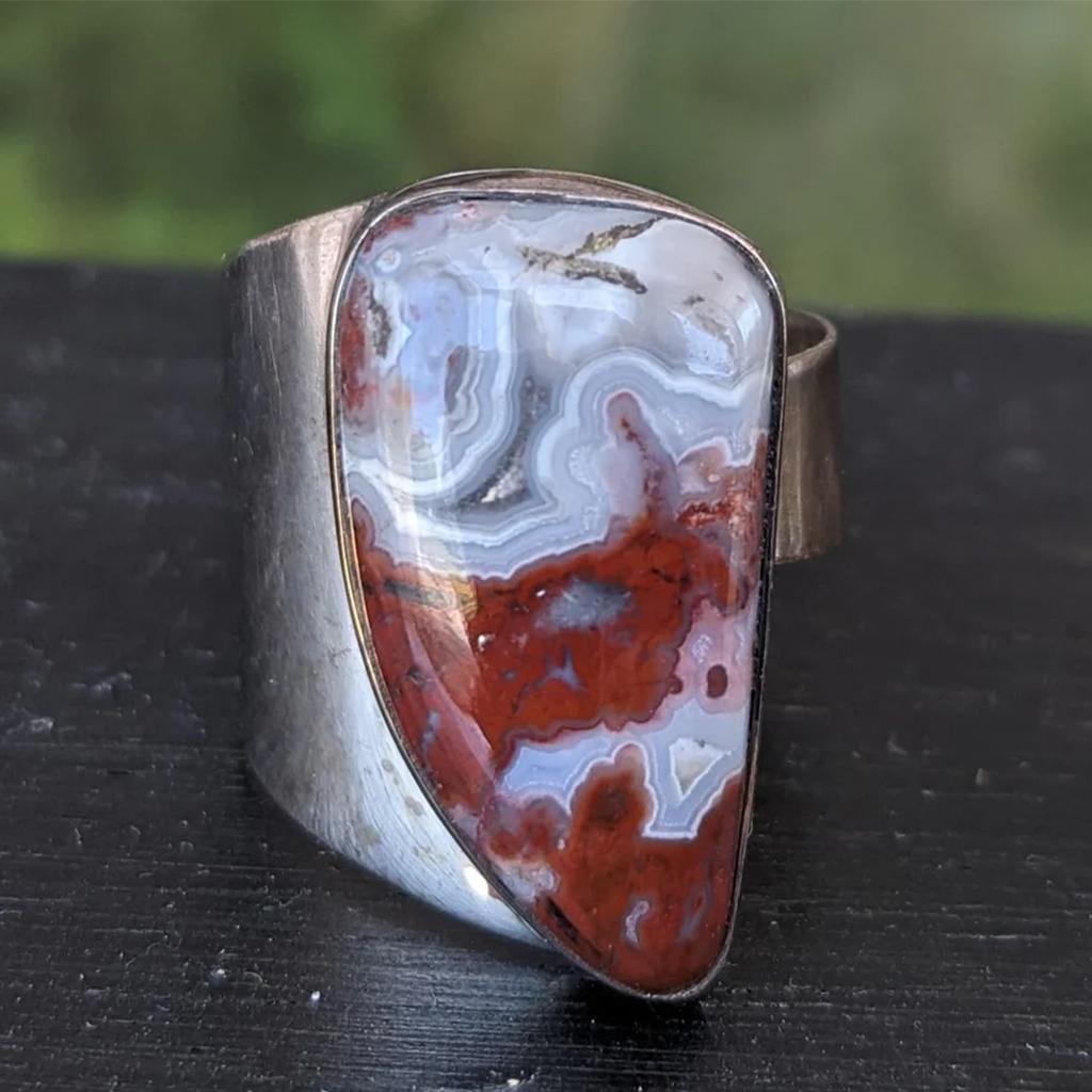 Crazy Lace Agate Silver Ring