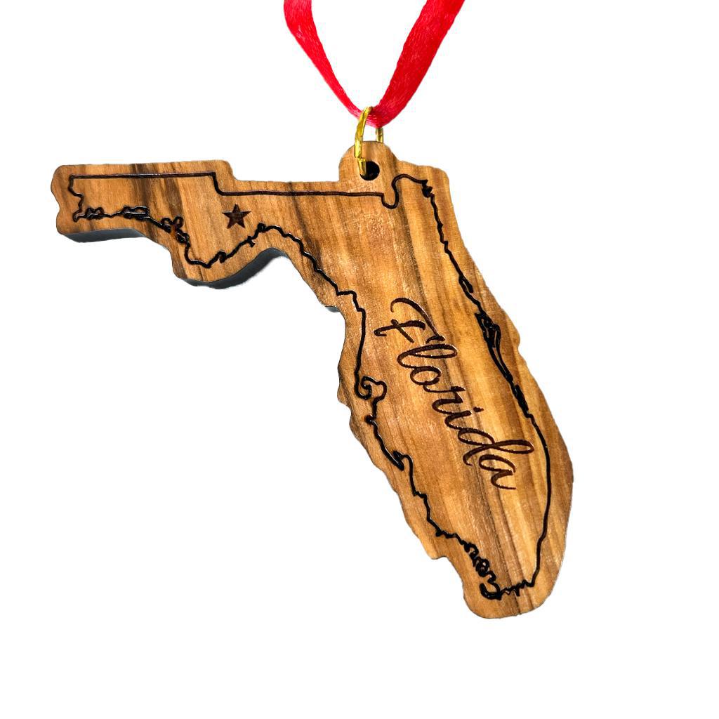 Olive Wood State Ornament