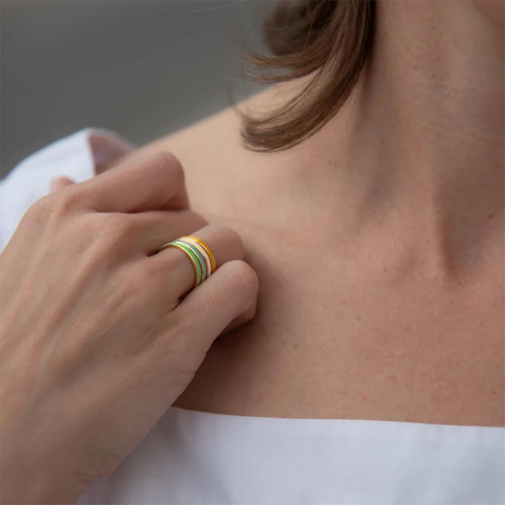 Green Enamel and Brass Ring