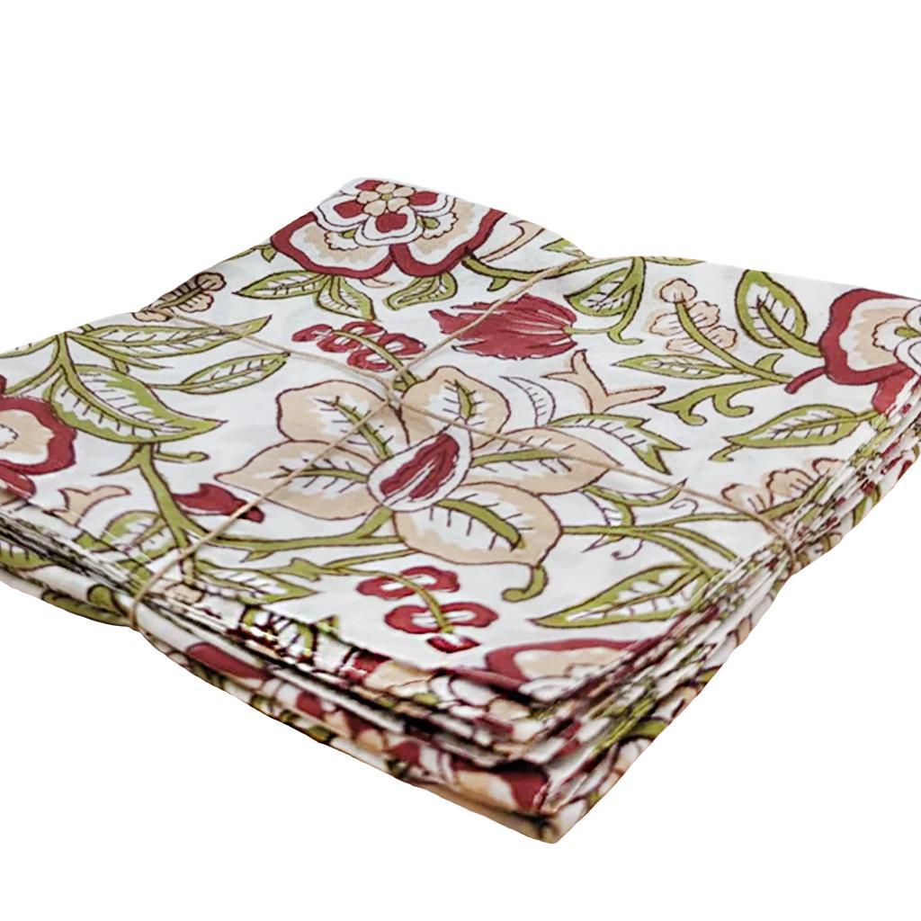 Red Floral Block Print Napkin Set