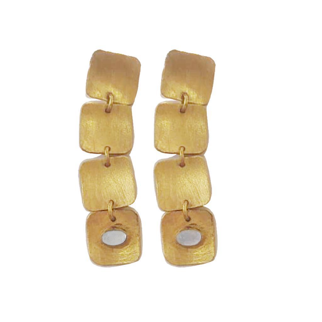 Cascading Brass Moonstone Gold Earrings