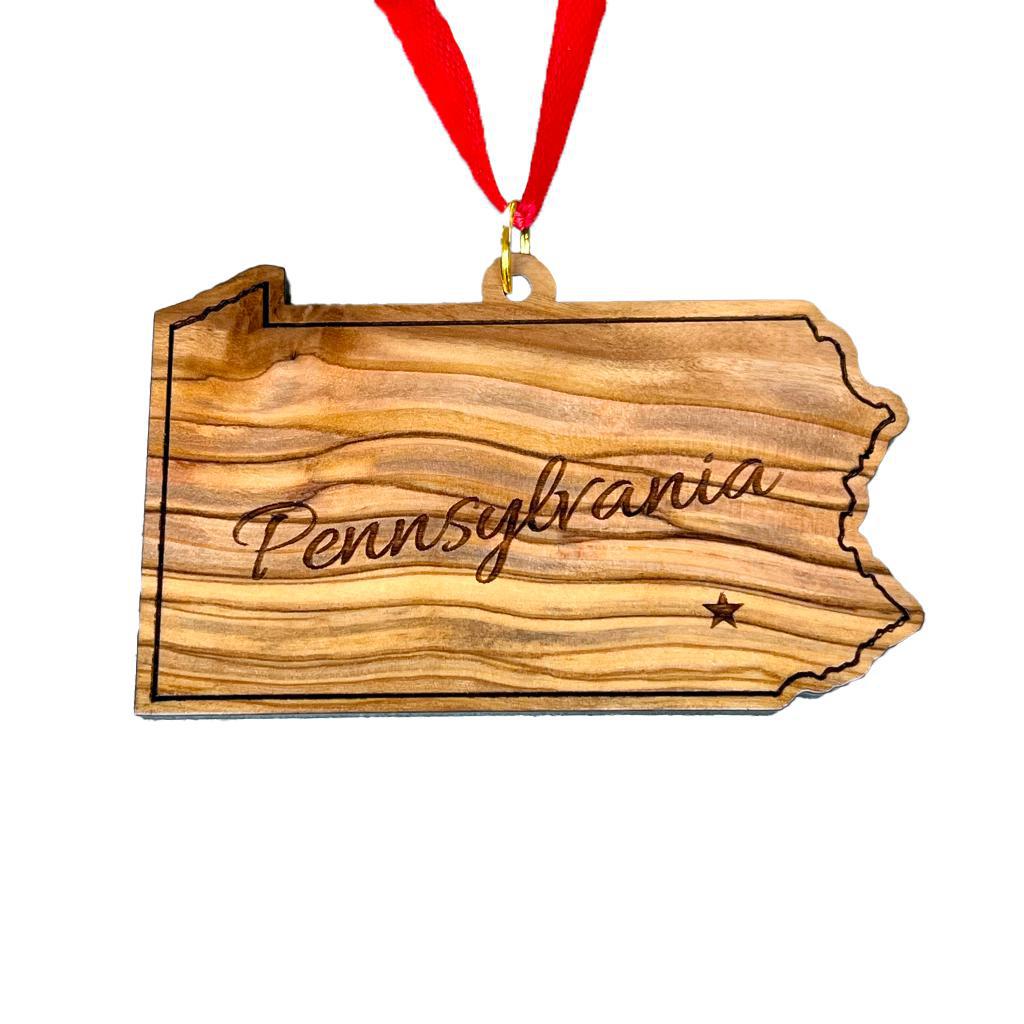 Olive Wood State Ornament