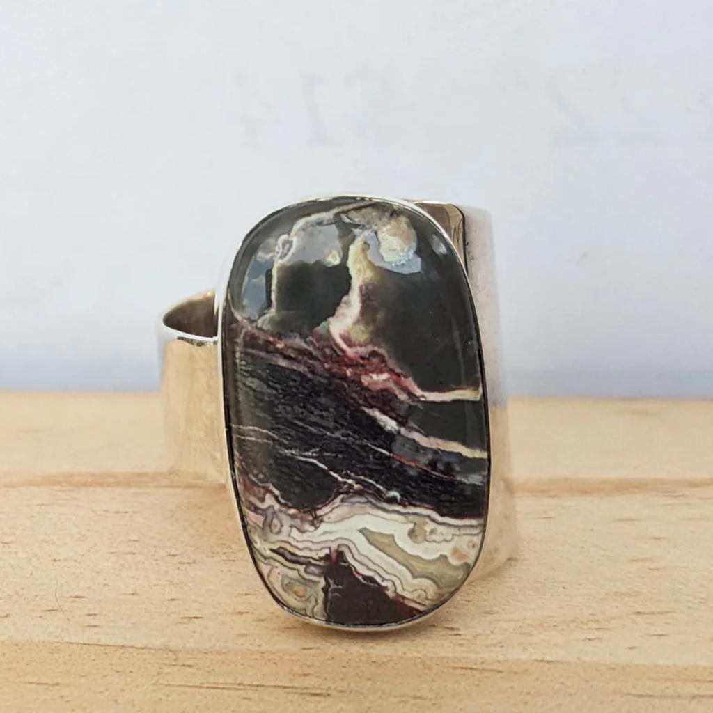 Crazy Lace Agate Silver Ring