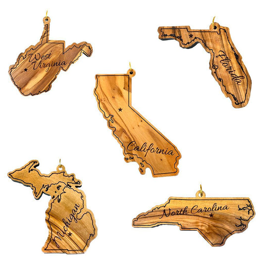 Olive Wood State Ornament