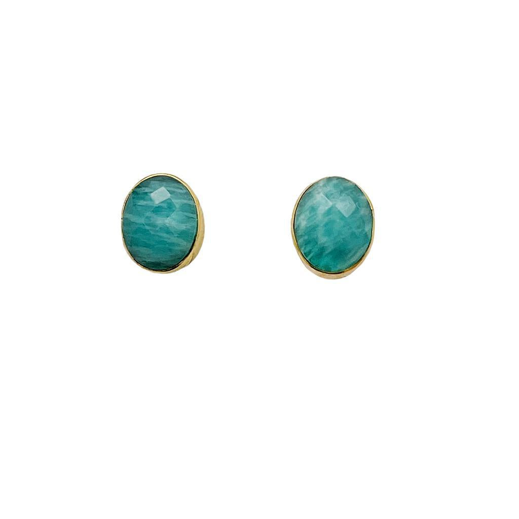 Amazonite Gold Stud Earrings