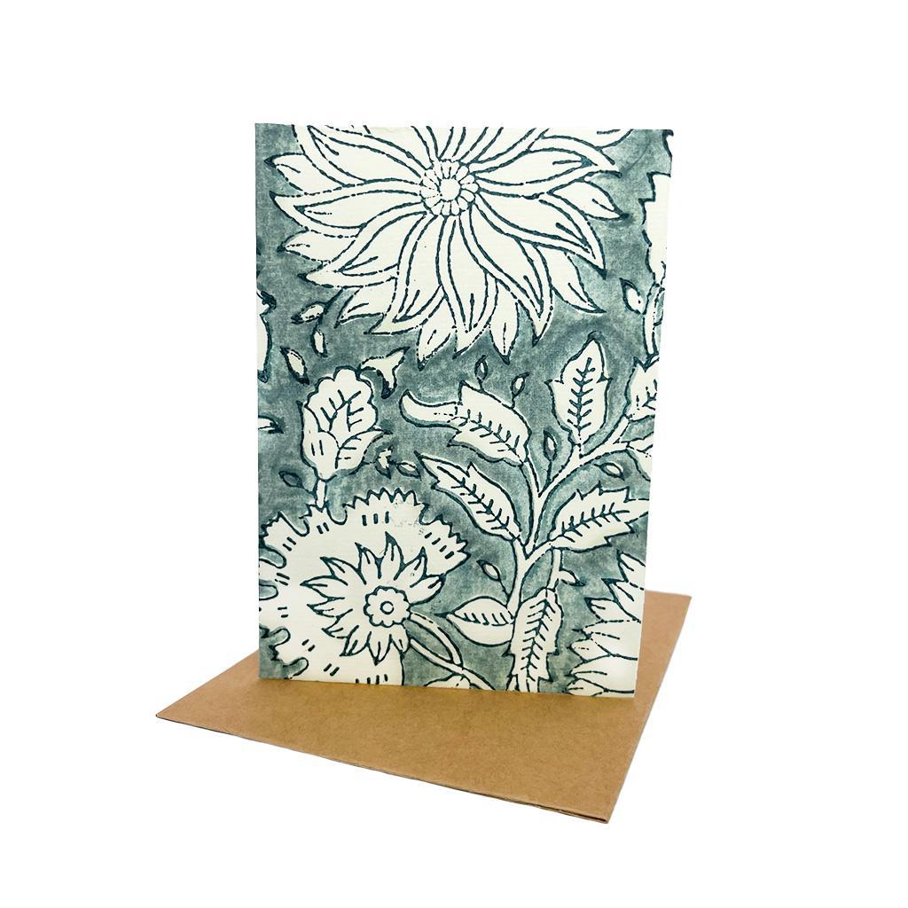 Blue Floral Block Print Card