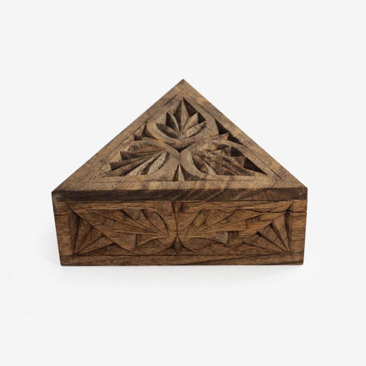 Carved Triangular Box - 4x4x4in