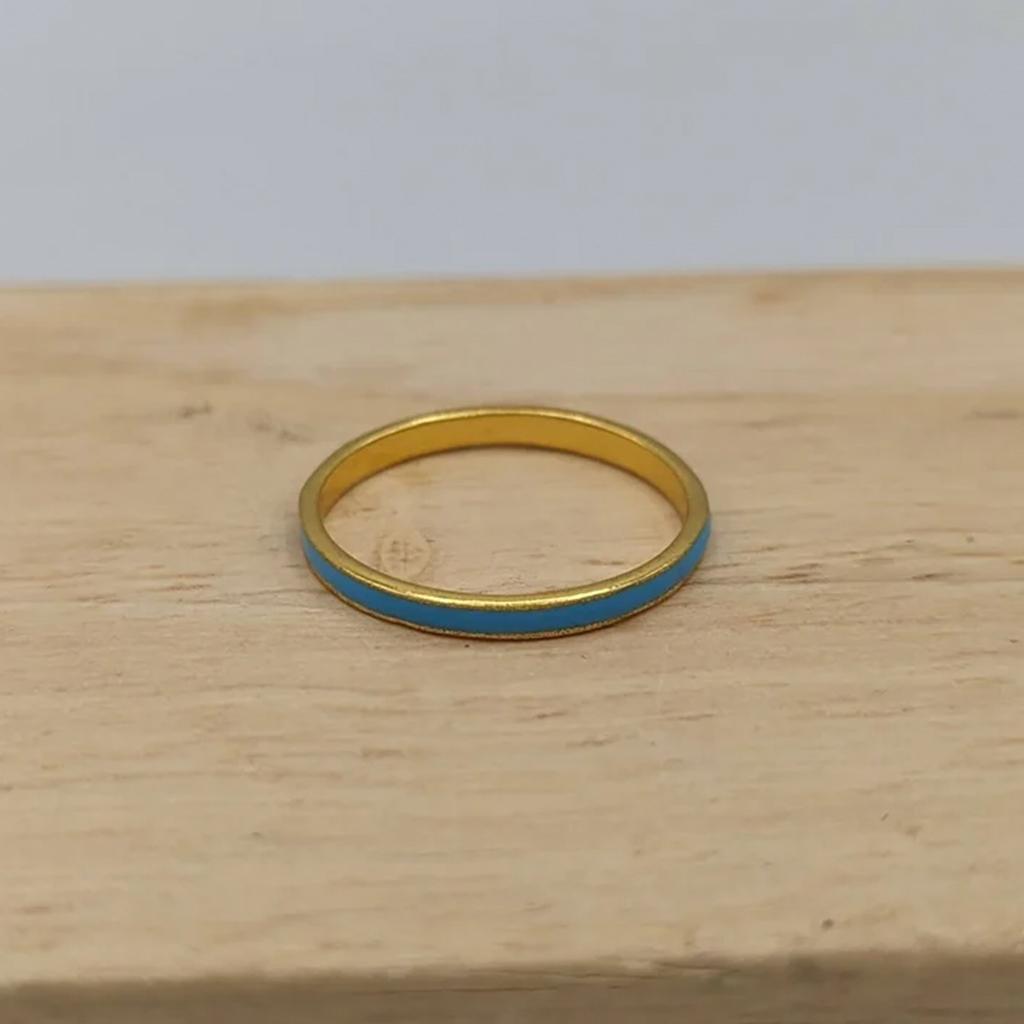 Blue Enamel and Brass Ring