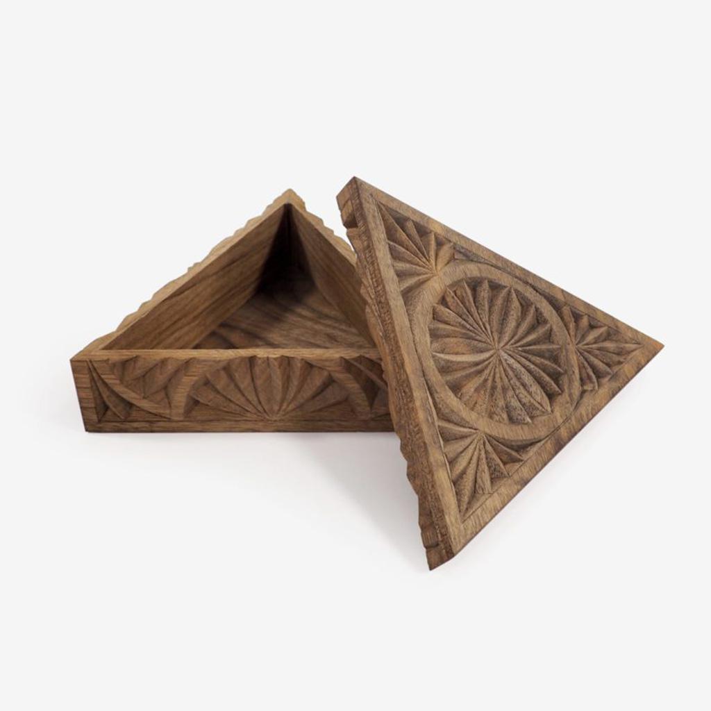 Carved Triangular Box - 8x8x8in