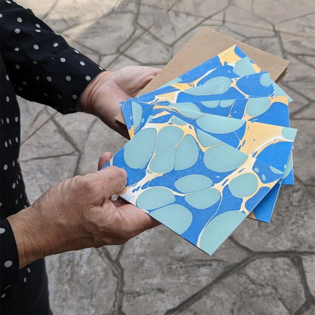 Ocean Blue Marbled Card Set of 6