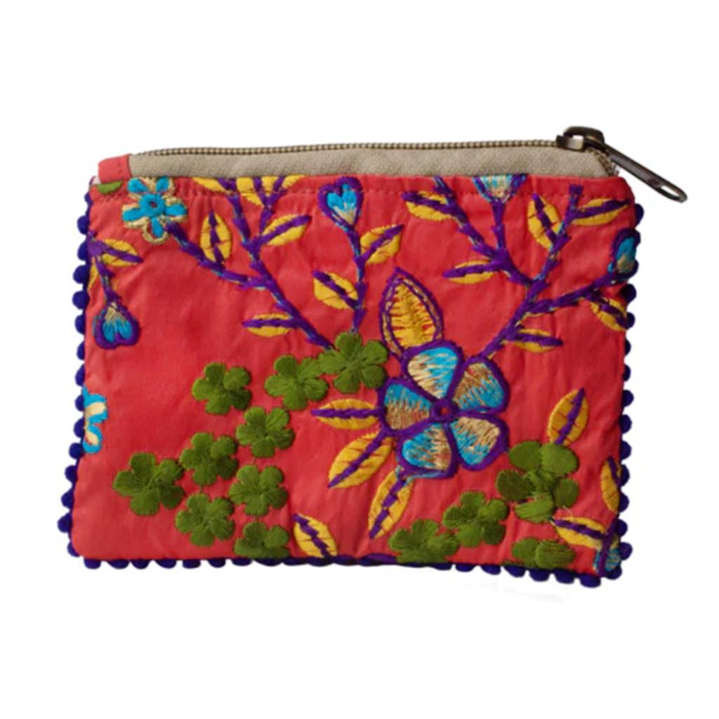 Coral Fringed Coin Pouch