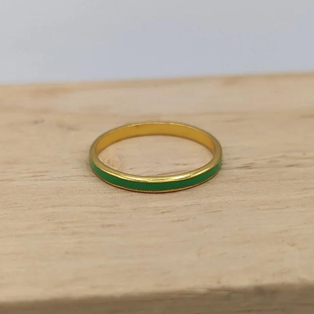 Green Enamel and Brass Ring