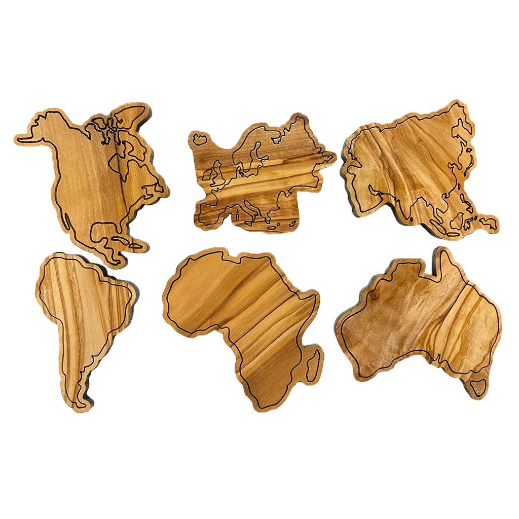 Olive Wood Continent Magnet