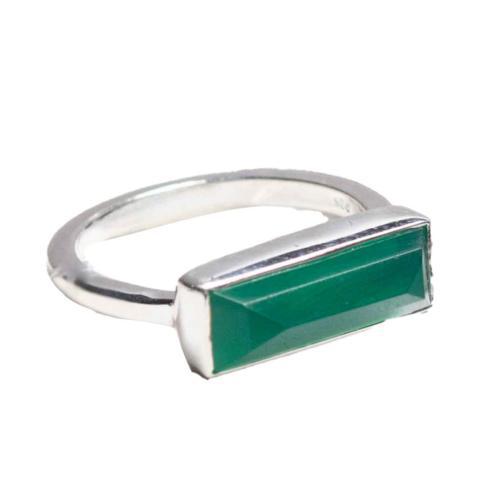 Green Onyx Silver Bar Ring - size 8