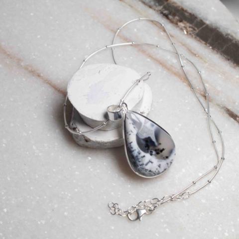 Dendritic Agate Silver Pendant Necklace