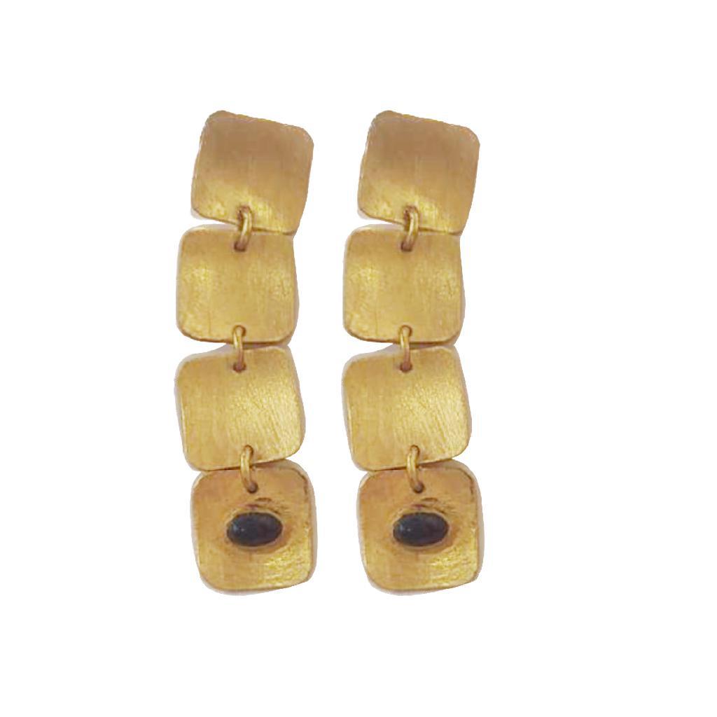 Cascading Brass Black Onyx Gold Earrings