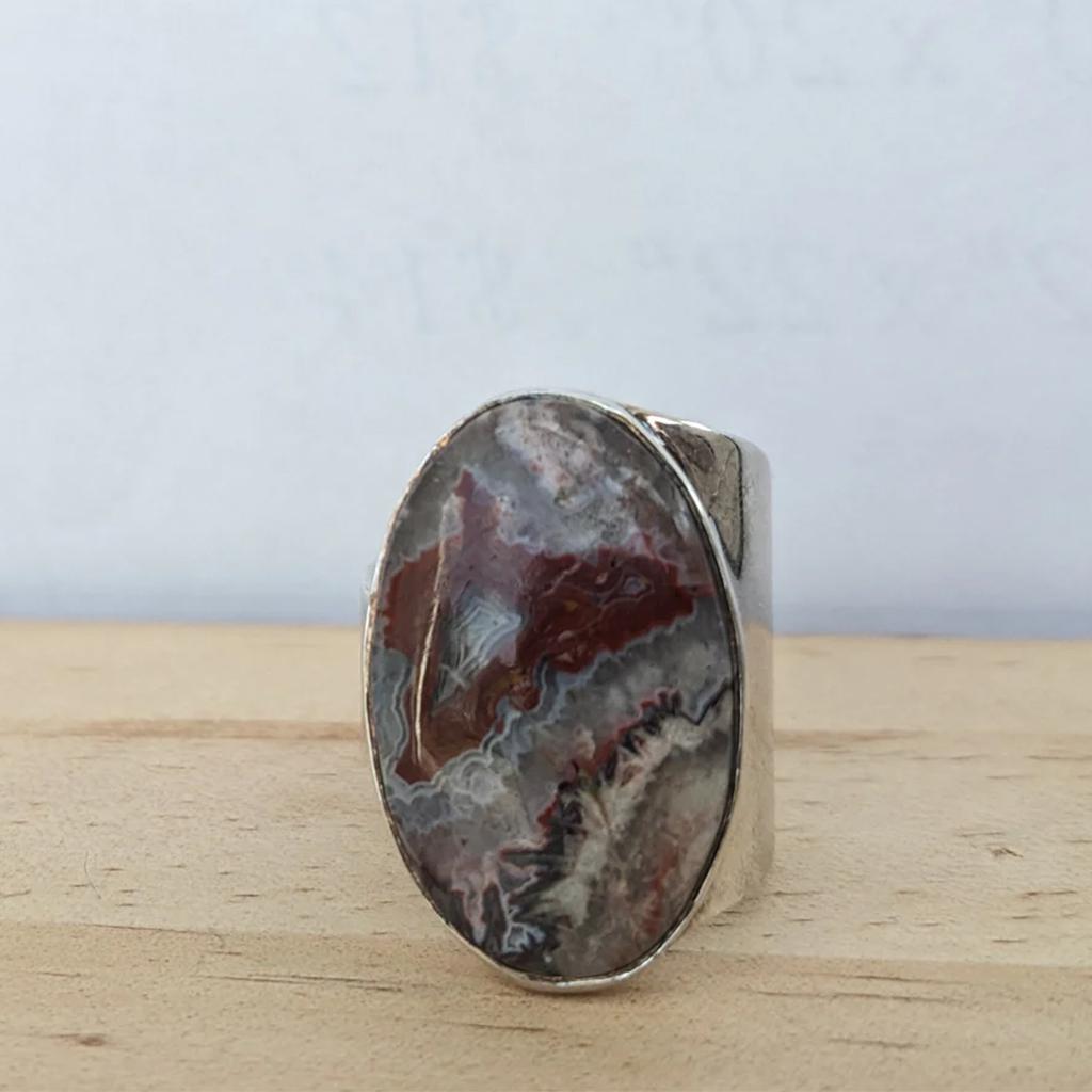 Crazy Lace Agate Silver Ring