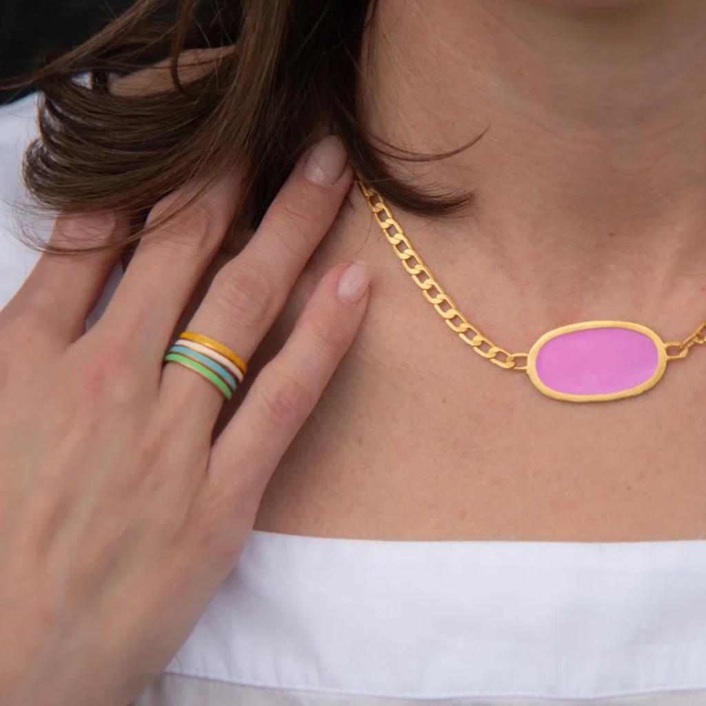 Green Enamel and Brass Ring