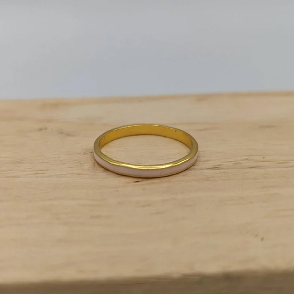 Pink Enamel and Brass Ring