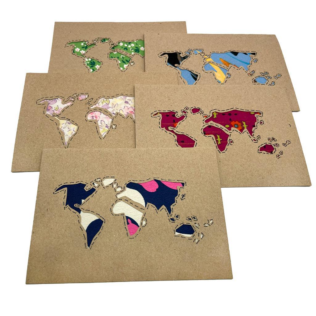 Patchwork World Map Card