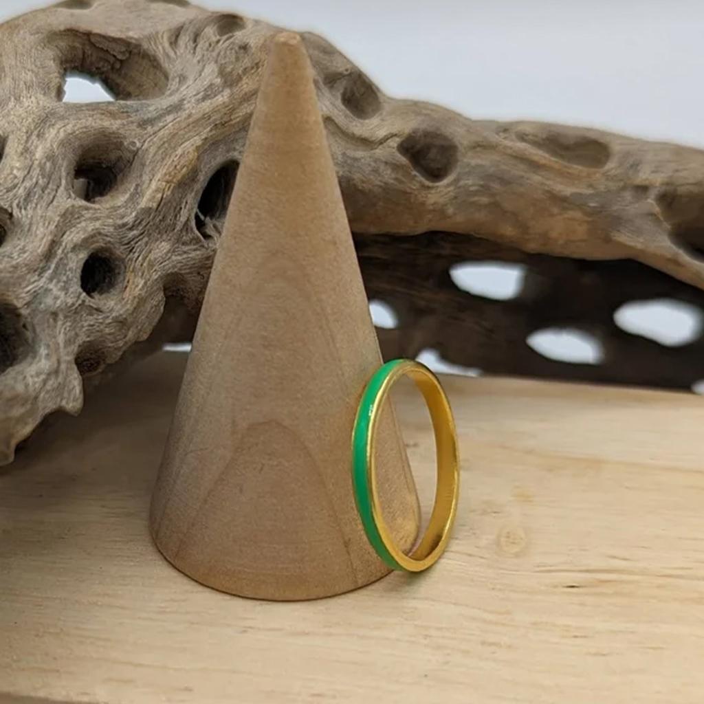 Green Enamel and Brass Ring