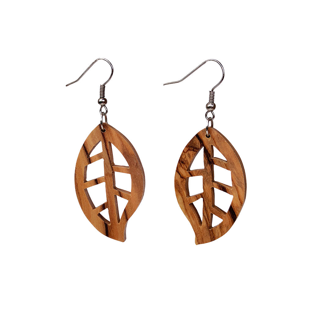 Olive Wood Leaf Earrings