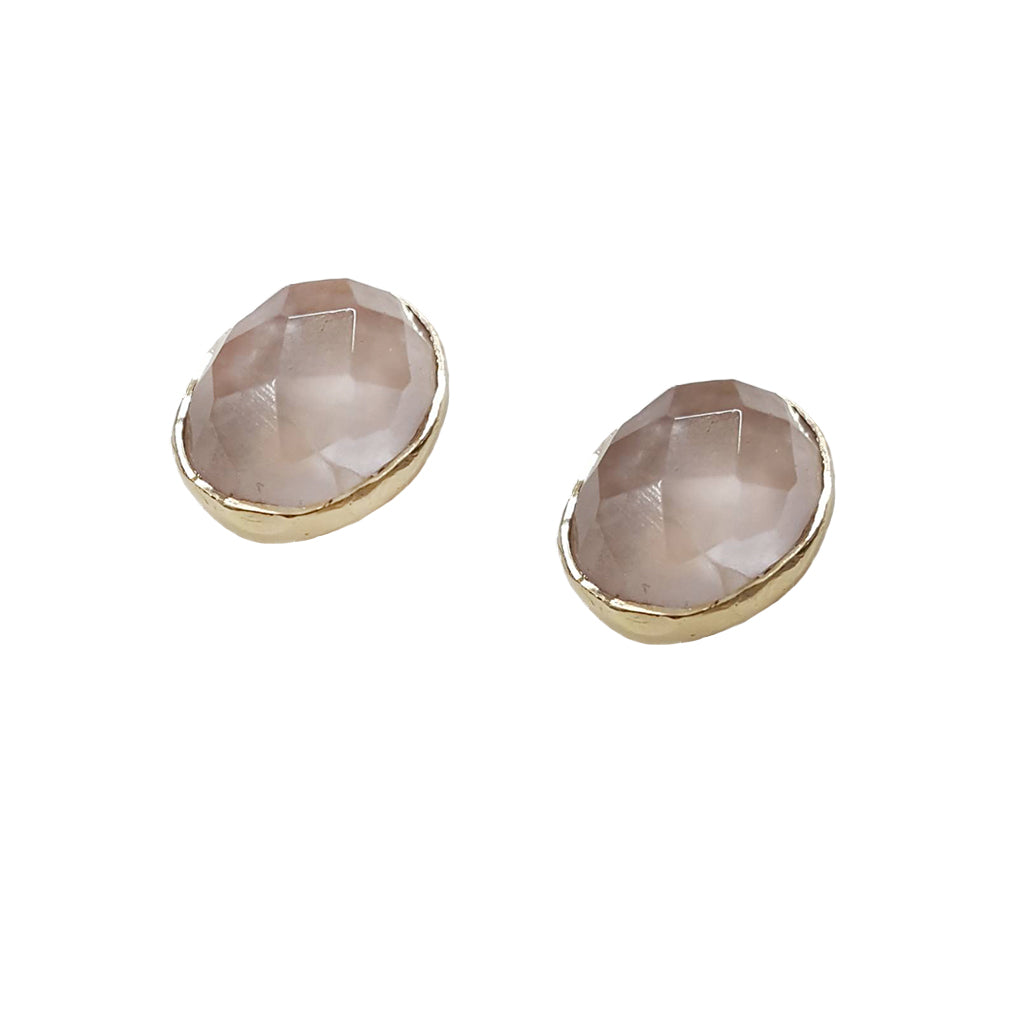 Rose Quartz Gold Stud Earrings