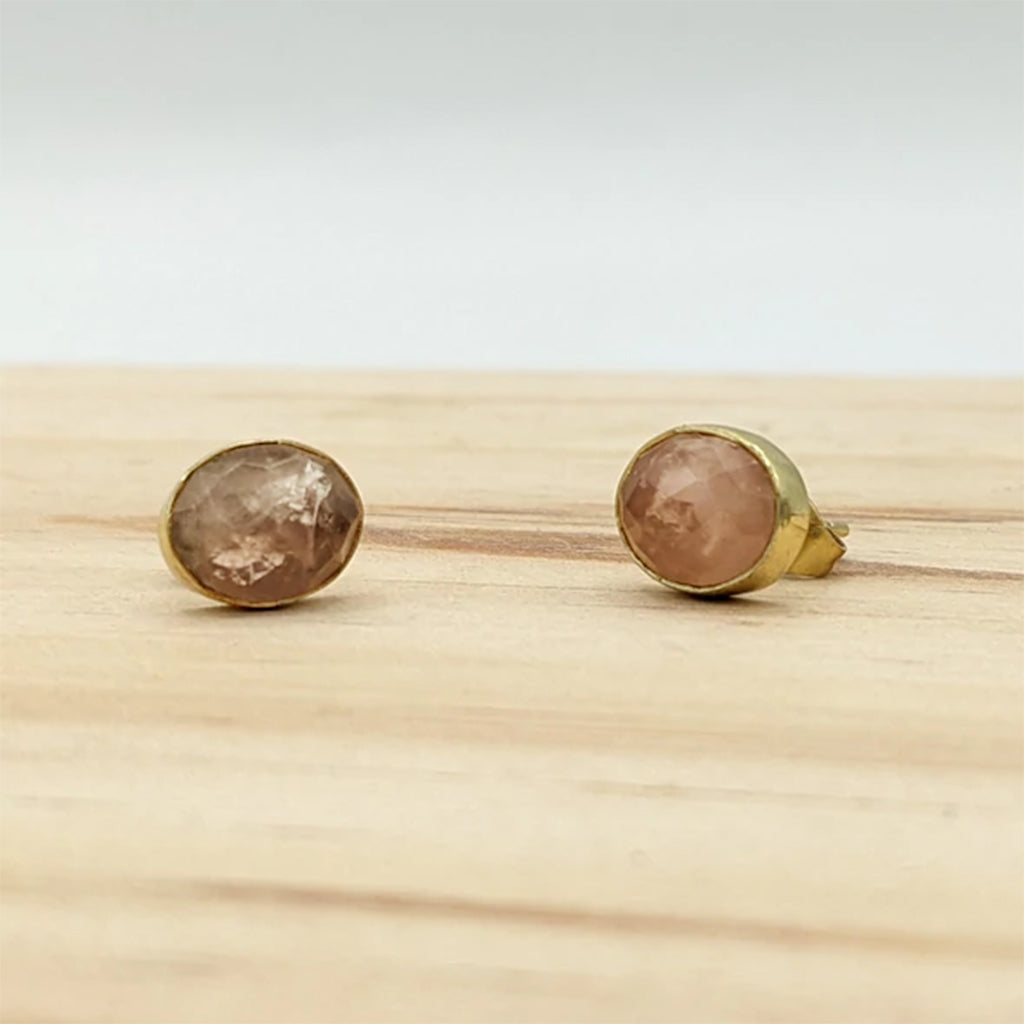 Rose Quartz Gold Stud Earrings