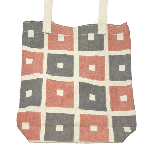 Pink & Grey Squares Cotton Tote