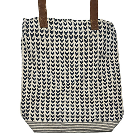 Navy Leher Leather Handle Tote