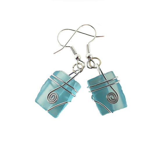 Aqua Wire Wrap Earrings